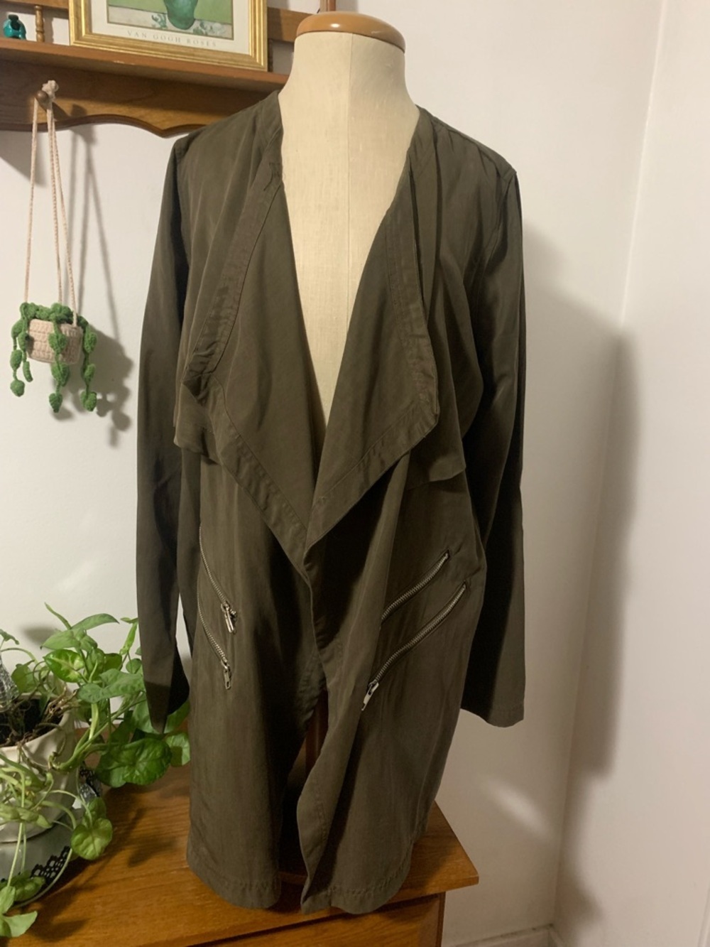 DEX Military Style Olive Green Utility Jacket Zippers M
